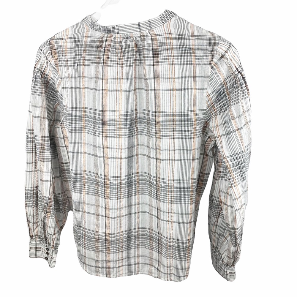Rebecca Taylor La Vie Lurex Metallic Gauze Peasant Puffy Sleeve Blouse Top M - Picture 7 of 12